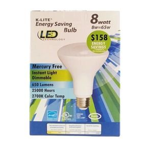 K-Lite BR30 Medium E26 Base 8W = 65W LED Light Bulb Dimmable 270- (1 Pack) new